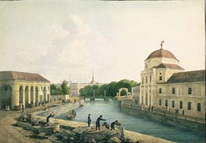 帝国馬小屋によるモイカ川の眺め、1809年（トイレとインク） 作： Andrei Yefimovich Martynov